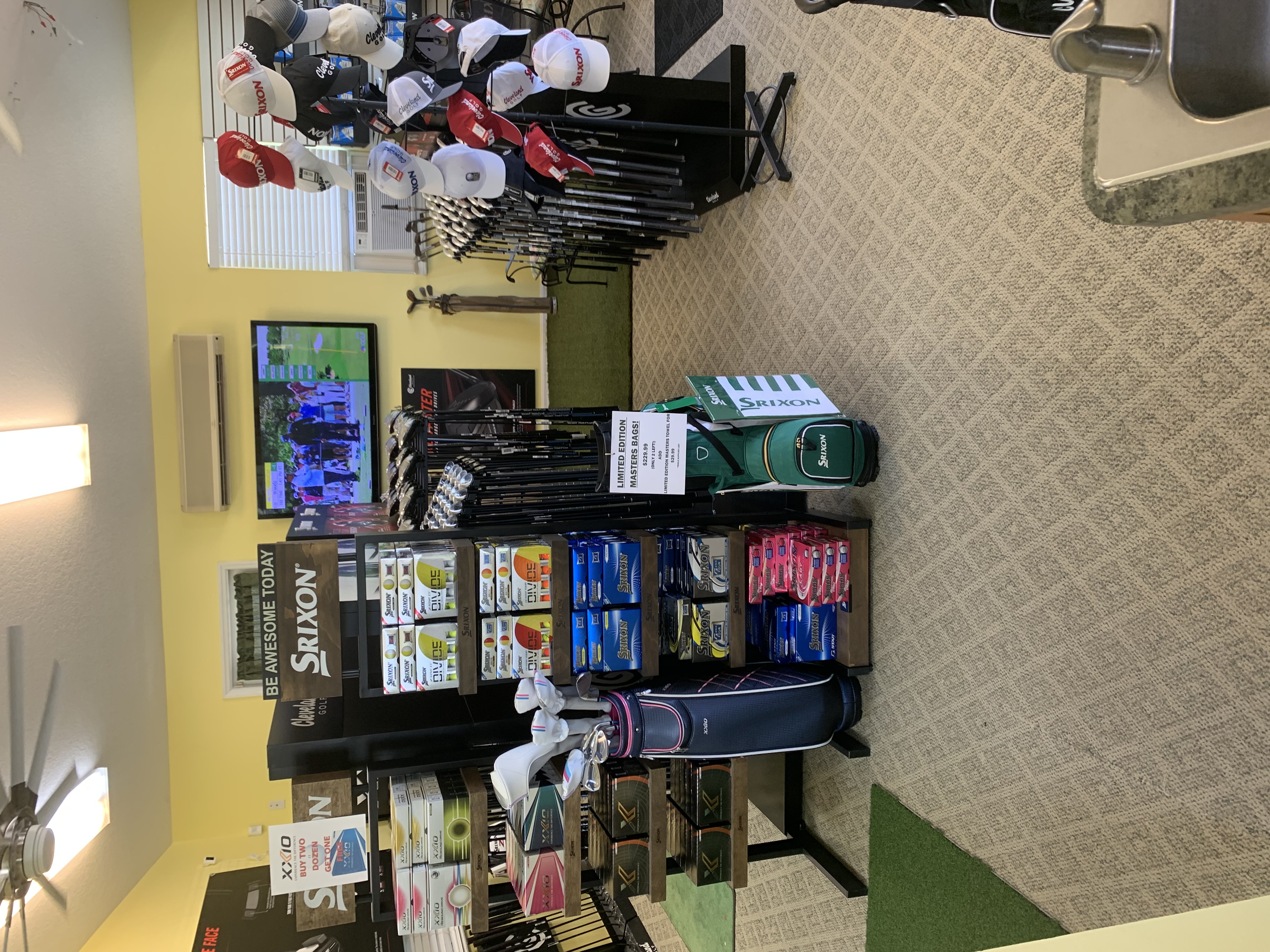 Srixon merchandise and golf equipment in the Oxford Golf Academy pro shop
