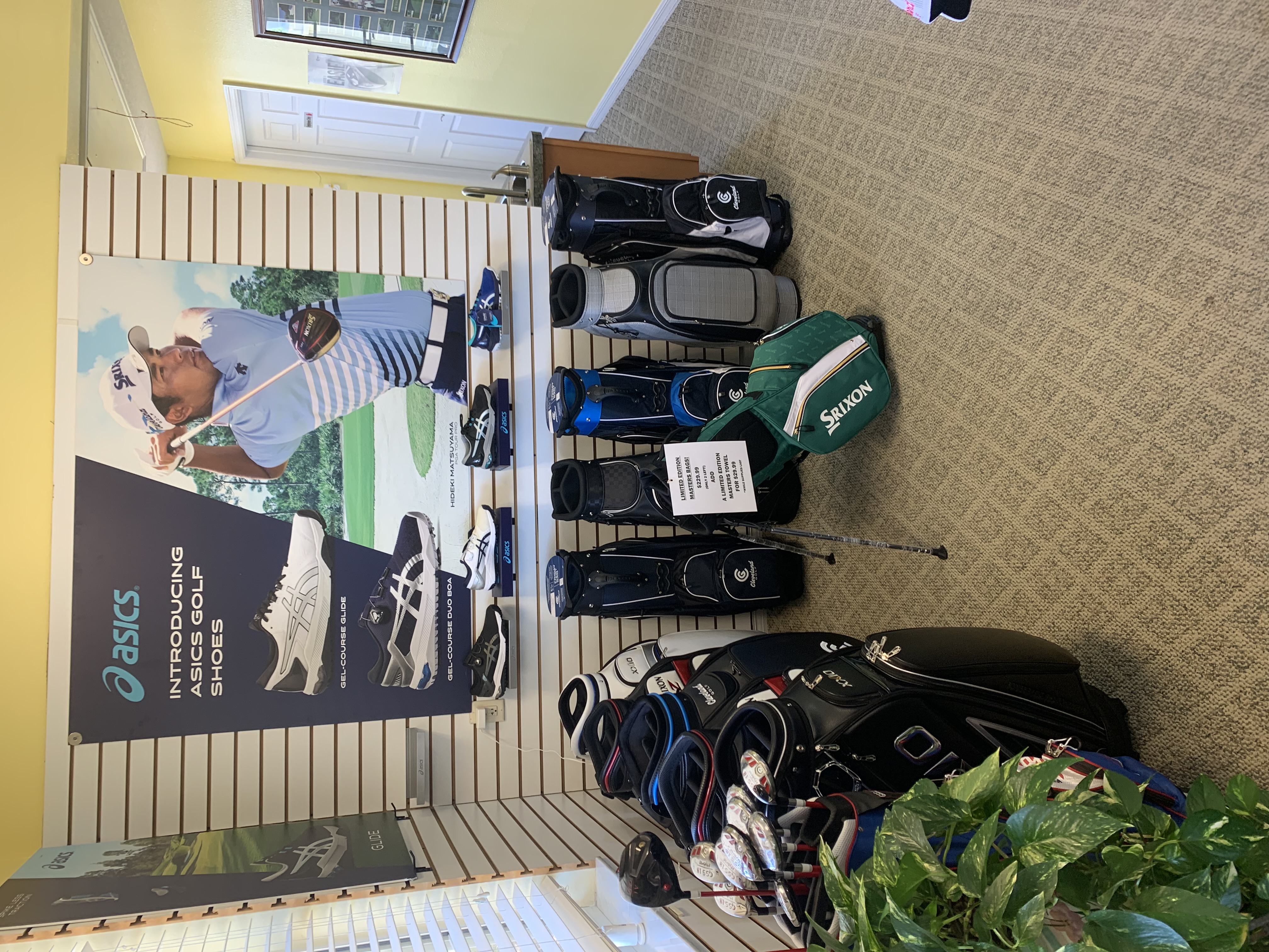 Oxford Golf Academy pro shop interior with golf bags and equipment