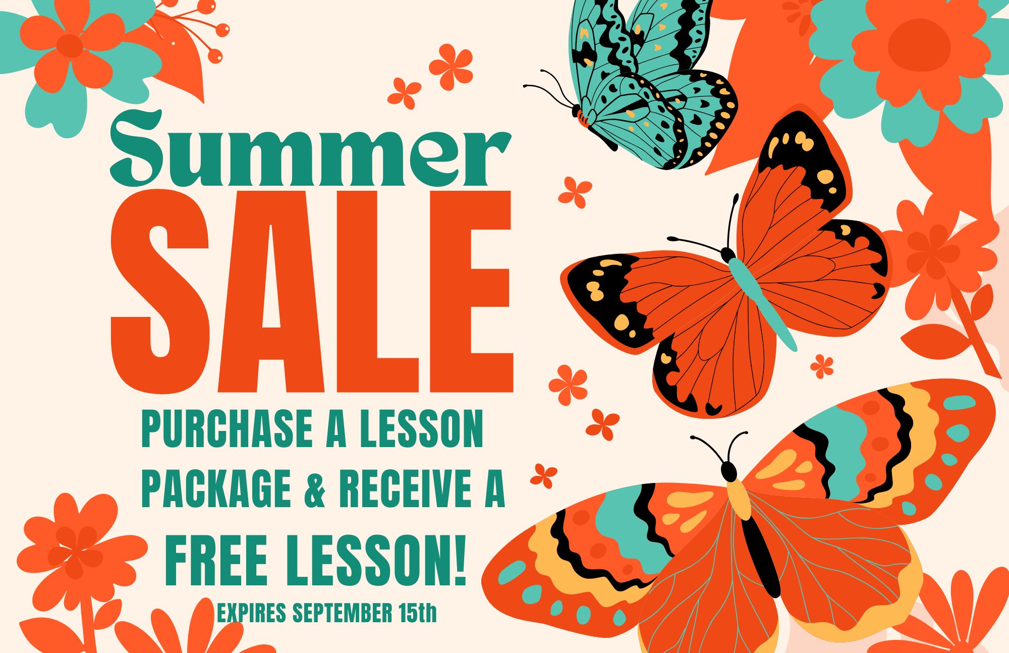 Summer Sale: purchase a lesson package and receive a free lesson. Expires September 15.