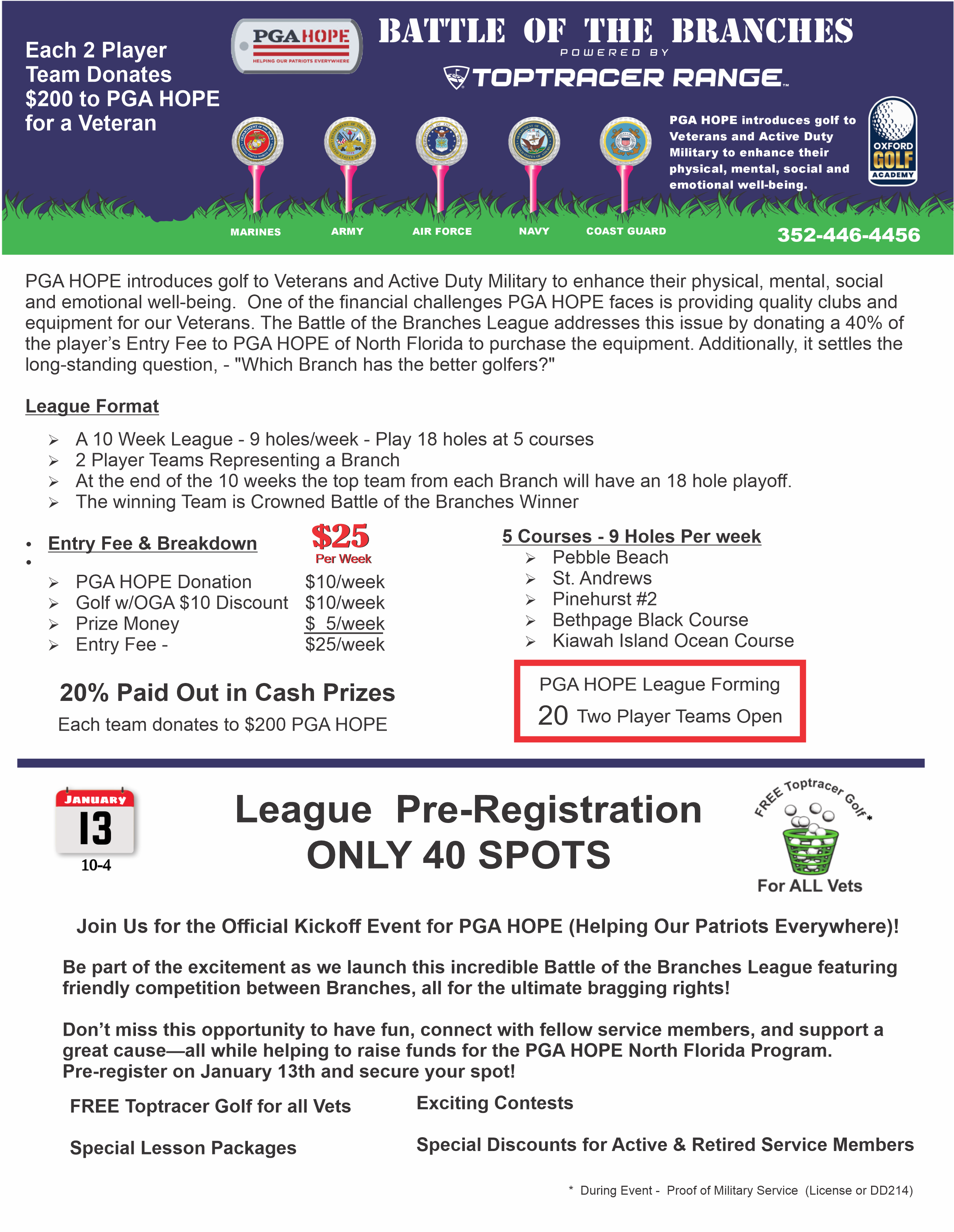 Original Battle of the Branches event flyer used by Oxford Golf Academy