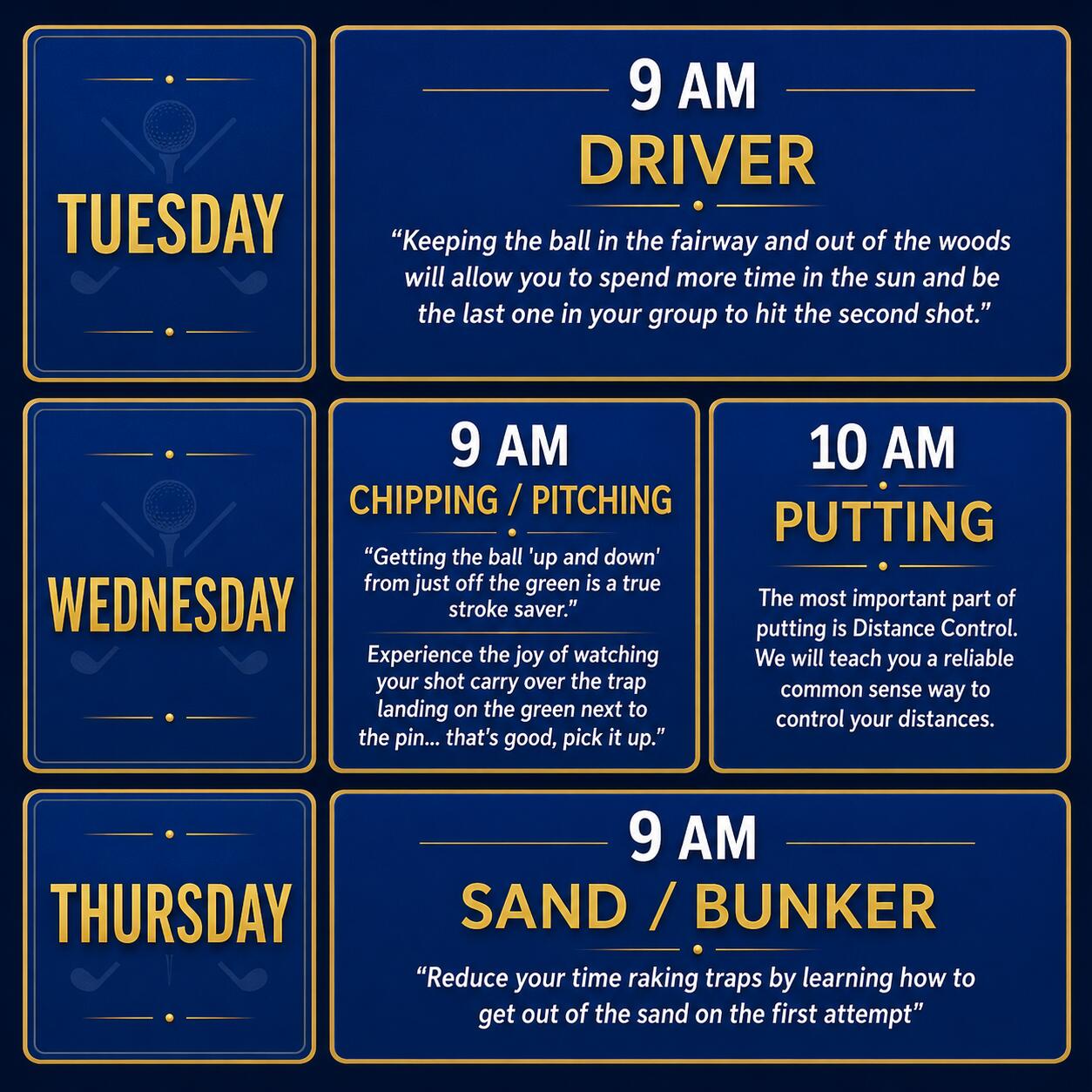 Original Oxford Golf Academy specialty clinics graphic